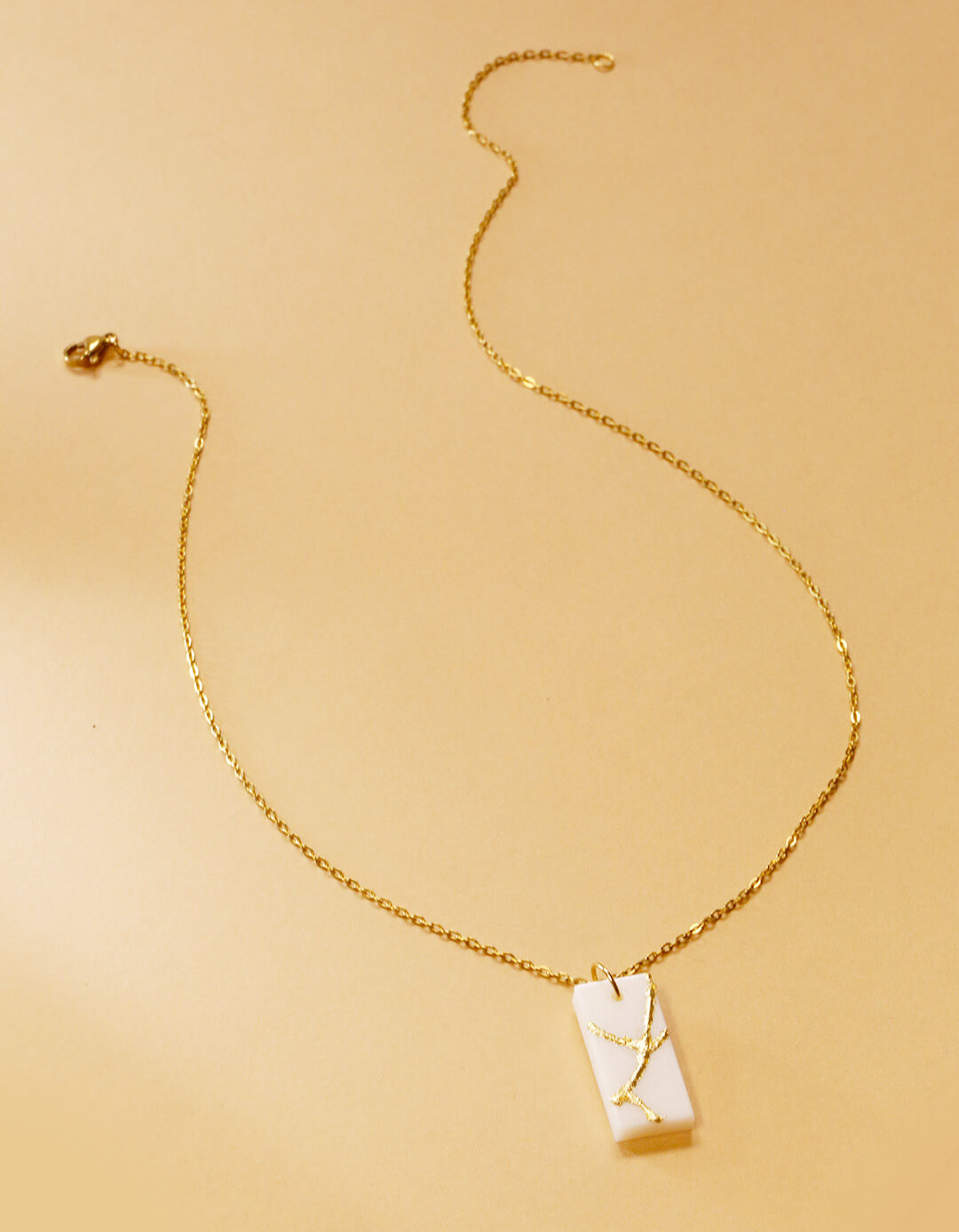 Kintsugi-Inspired Petite Rectangle Necklace